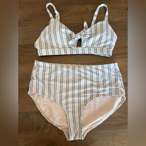 Albion Striped Swimwear Top in Off White and Blue